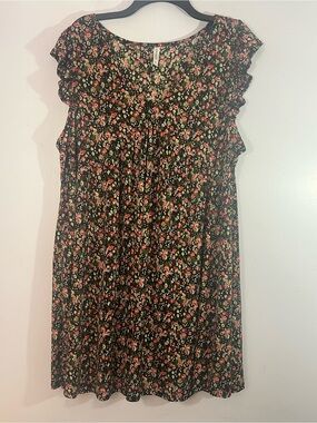 Emerald Women’s 2X Floral Babydoll Tunic Top Black Pink Roses Made in USA